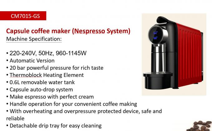 Mesin Kapsul 20 Bar Nespresso 0.6L Tangki Air Yang Dapat Dilepas 1